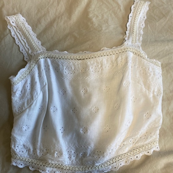 Abercrombie & Fitch White Linen-Blend Tie-Back Squareneck Crop Top Size Medium - Picture 11 of 13